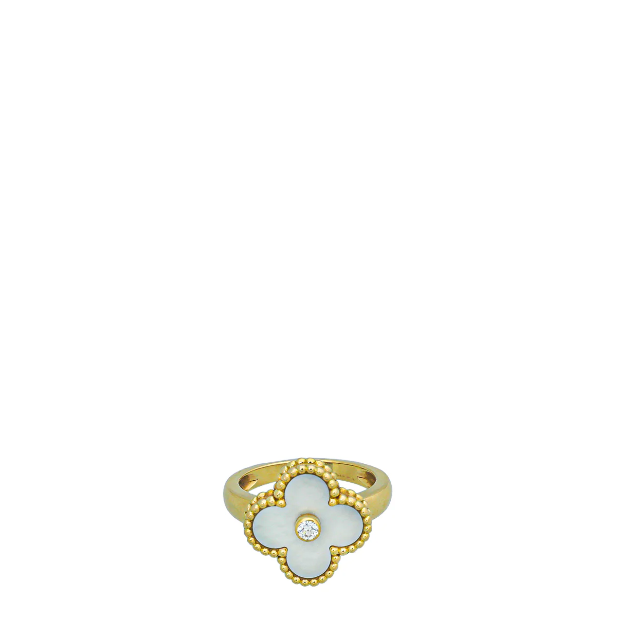 Van Cleef & Arpels 18K Yellow Gold MOP Diamond Vintage Alhambra Ring 51