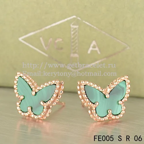 Van Cleef & Arpels Sweet Alhambra Butterfly Earrings Pink Gold With Malachite Mother Of Pearl