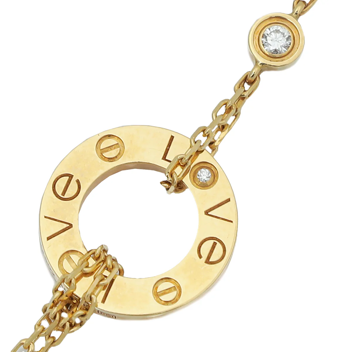Cartier 18K Yellow Gold 2 Diamond Love Chain Bracelet