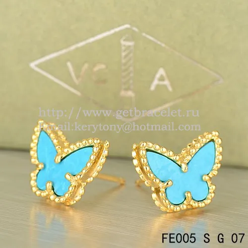 Van Cleef & Arpels Sweet Alhambra Butterfly Earrings Yellow Gold With Turquoise Mother Of Pearl
