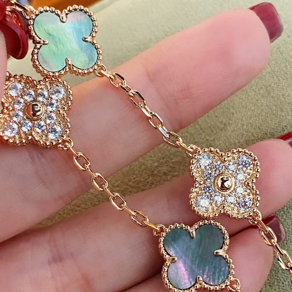 Van Cleef Bracelet Dupe, Grey&Diamonds Clover Bracelet