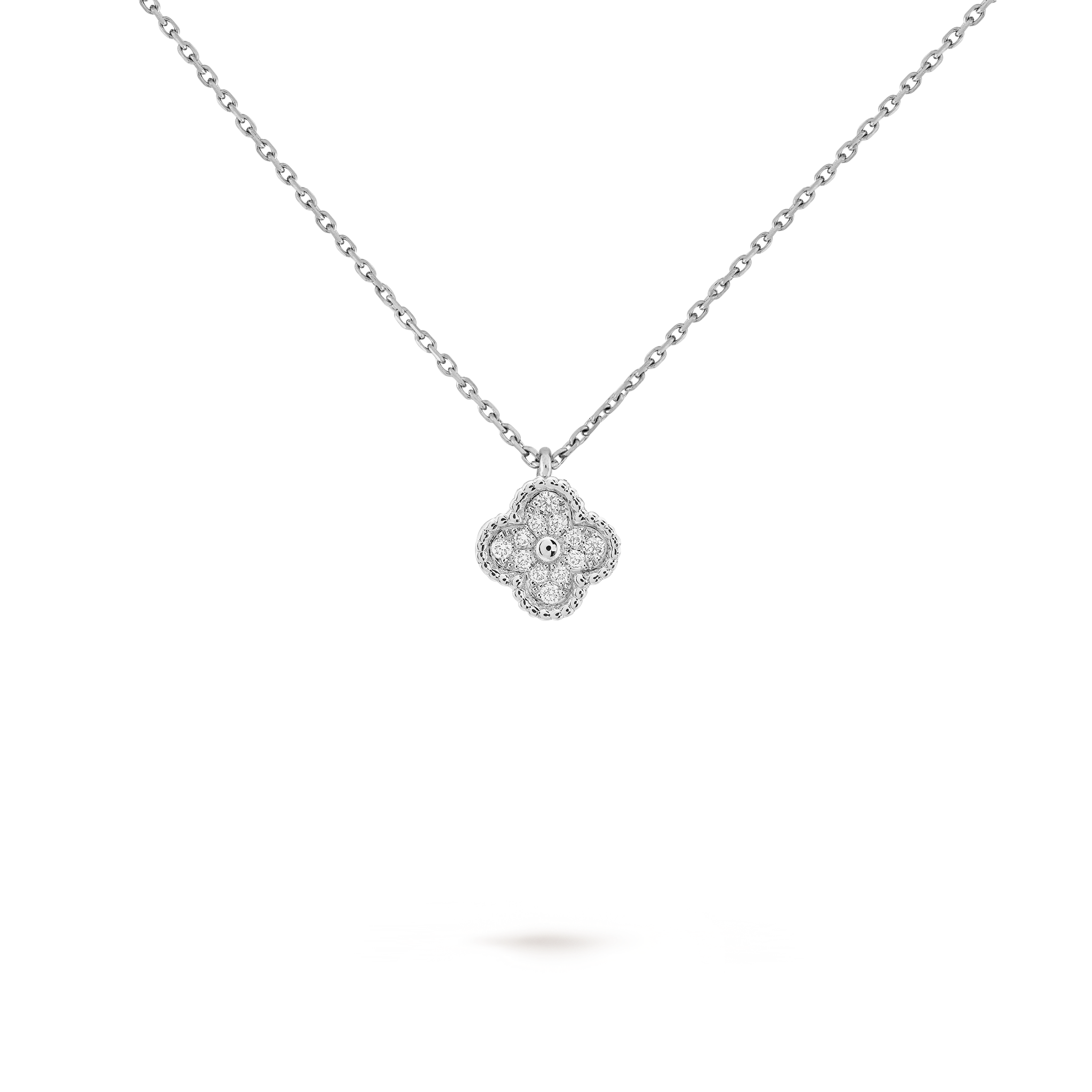 Van Cleef & Arpels white mother-of-pearl four-leaf clover necklace with diamonds, Sweet Alhambra pendant
