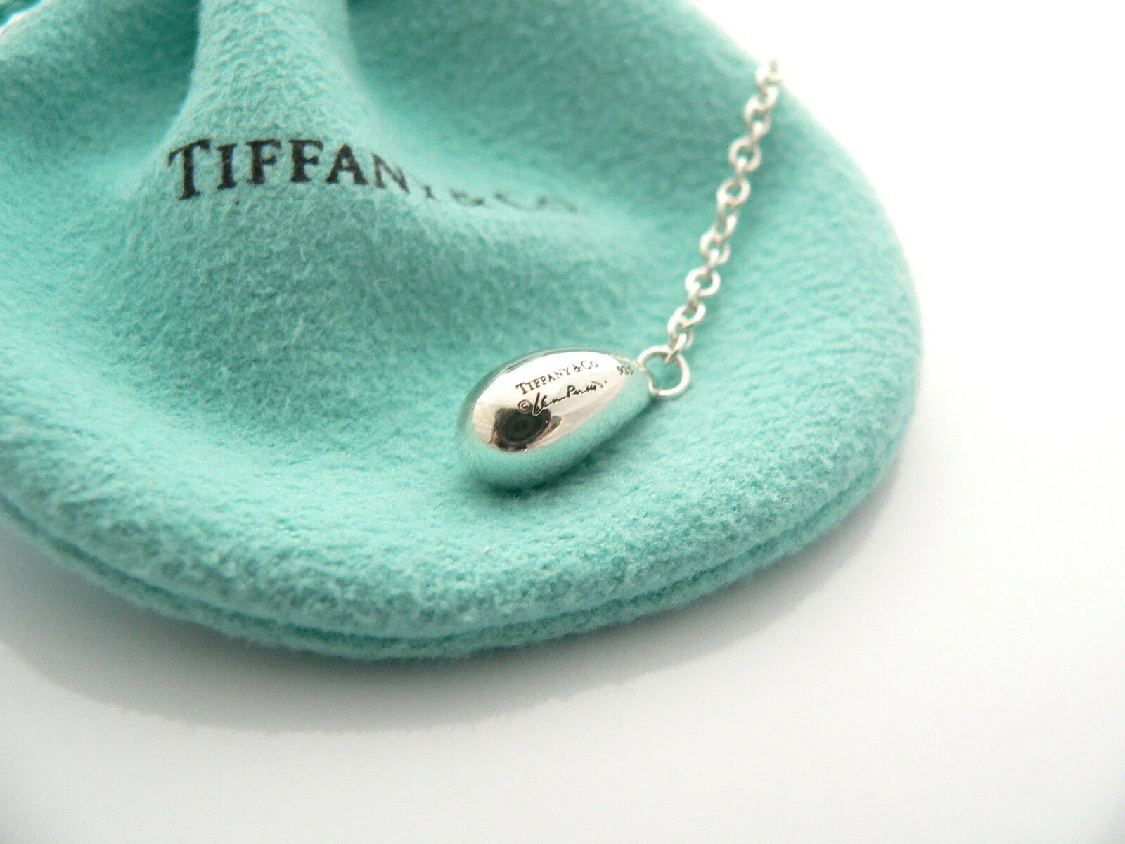 Tiffany & Co Silver Peretti Teardrop Lariat Necklace Pendant Chain Charm Gift