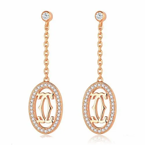 Cartier Logo Double C Earrings in 18K Pink Gold With Diamonds