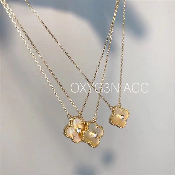 Van Cleef & Arpels Gold Mother-of-Pearl, Four-Leaf Clover Necklace