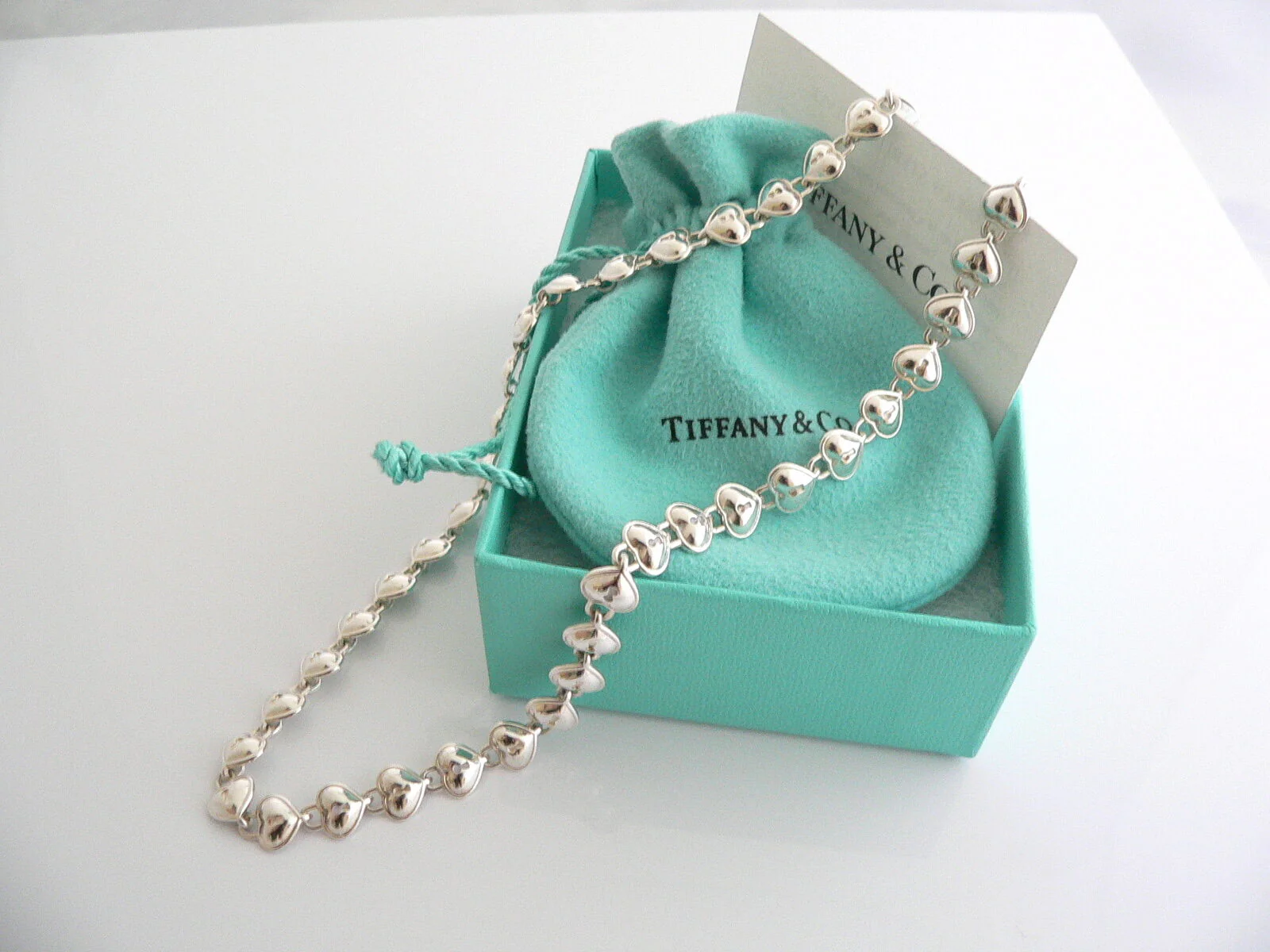 Tiffany & Co Heart Necklace Padlock Link Love Charm Chain Pendant Gift Pouch Art