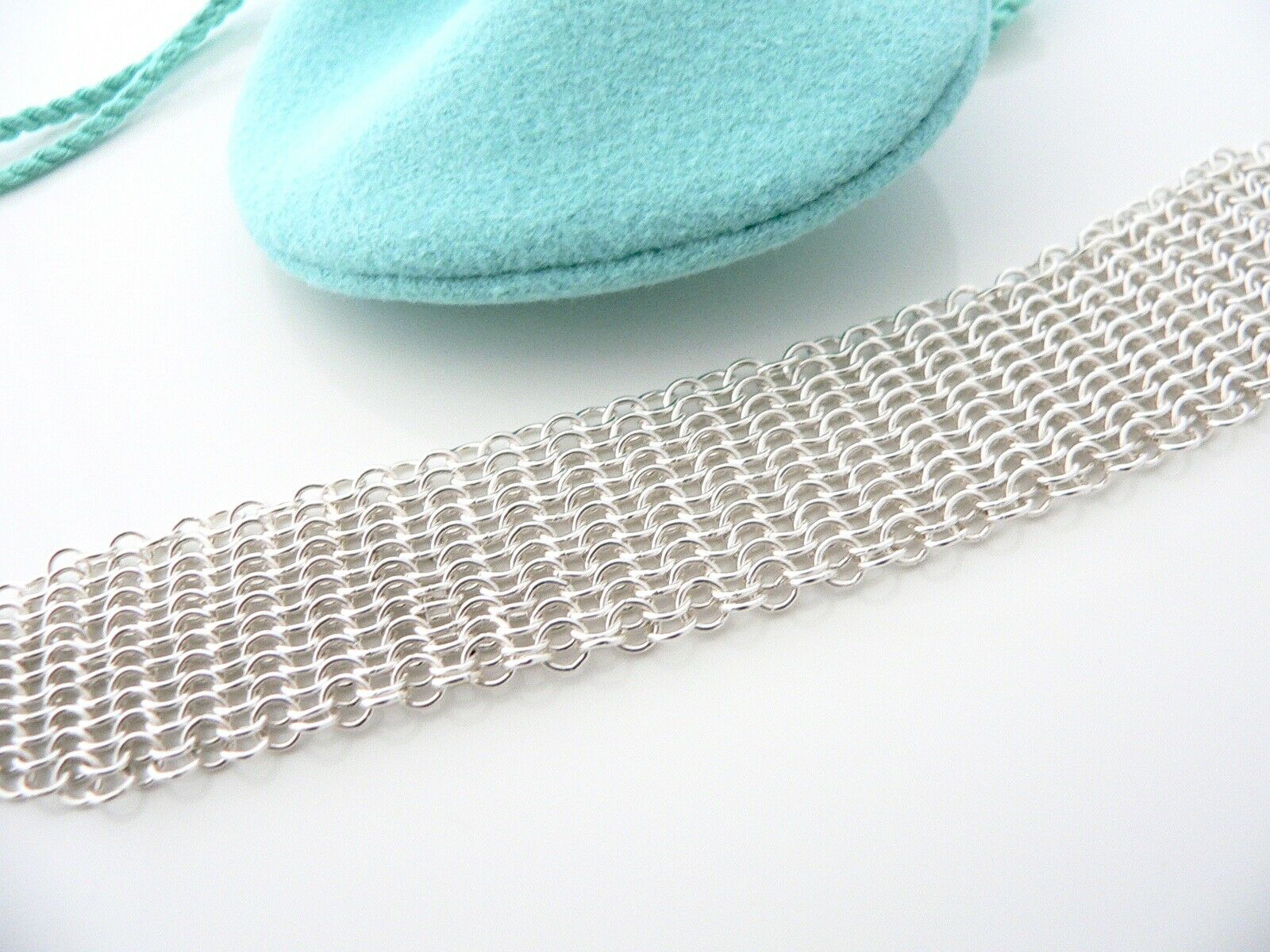 Tiffany & Co Silver Peretti Open Heart Mesh Bracelet Bangle Gift Pouch Love Art