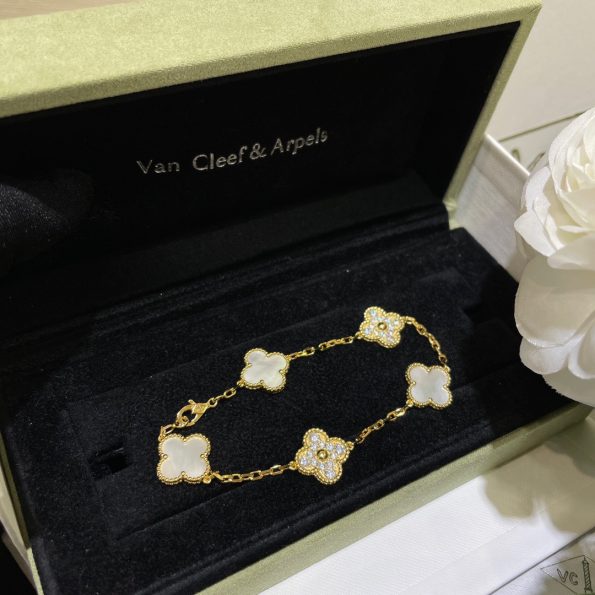 Van Cleef Bracelet Dupe, White& Diamonds Clover Bracelet