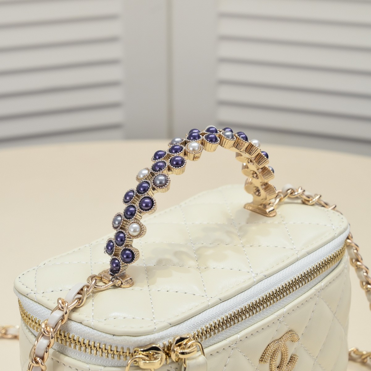 Chanel Pearl Handle Box Bag Makeup Shoulder Bag Handbag