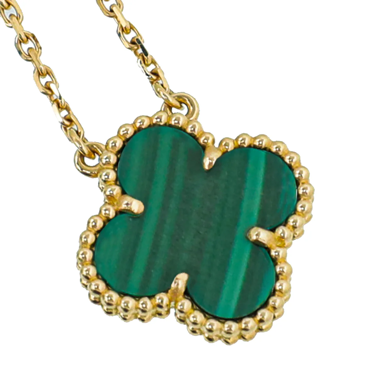 Van Cleef & Arpels 18K Yellow Gold Malachite Vintage Alhambra Pendant Necklace