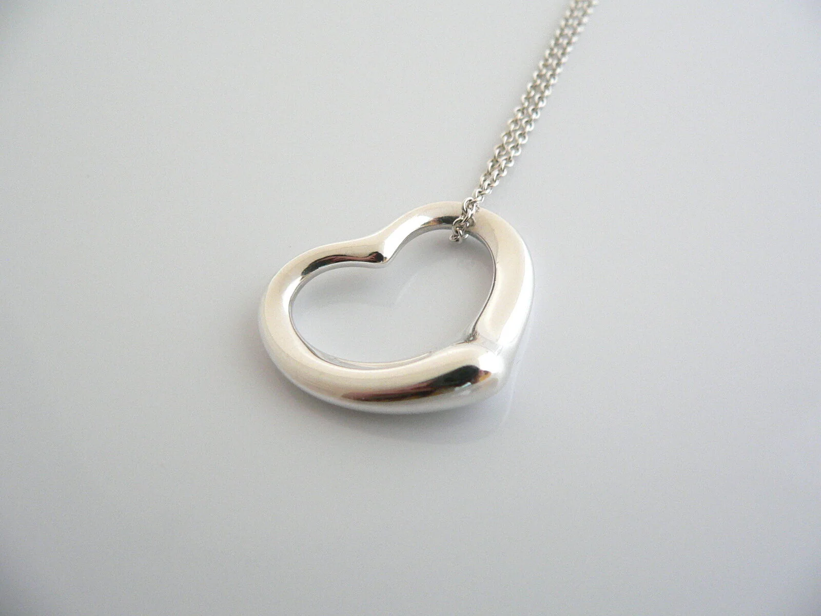 Tiffany & Co Silver Peretti Large Open Heart Necklace Pendant Chain Love Gift