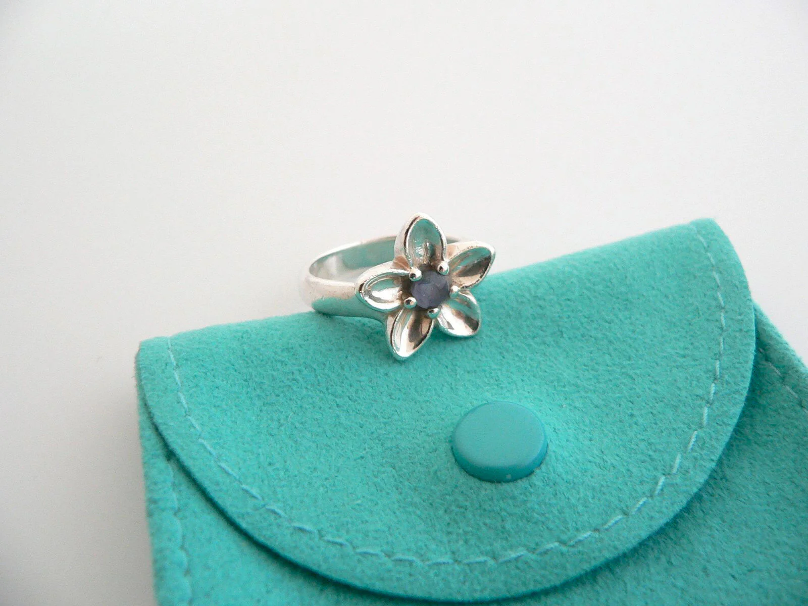 Tiffany & Co Flower Ring Band Petals Iolite Silver Nature Sz 8.25 Gift Pouch Art