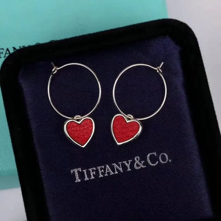 Tiffany Drop Earrings Loving Heart Charm Red Leather Double-sided Wear Set Knockoff UK