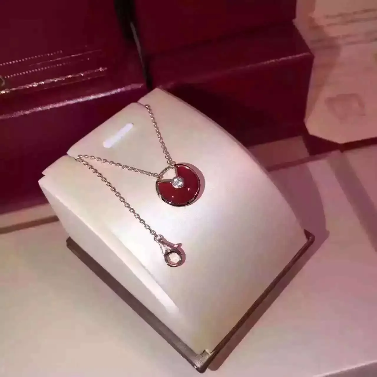 Amulette de Cartier Carnelian Diamond Necklack in Yellow Gold, White Gold and Pink Gold