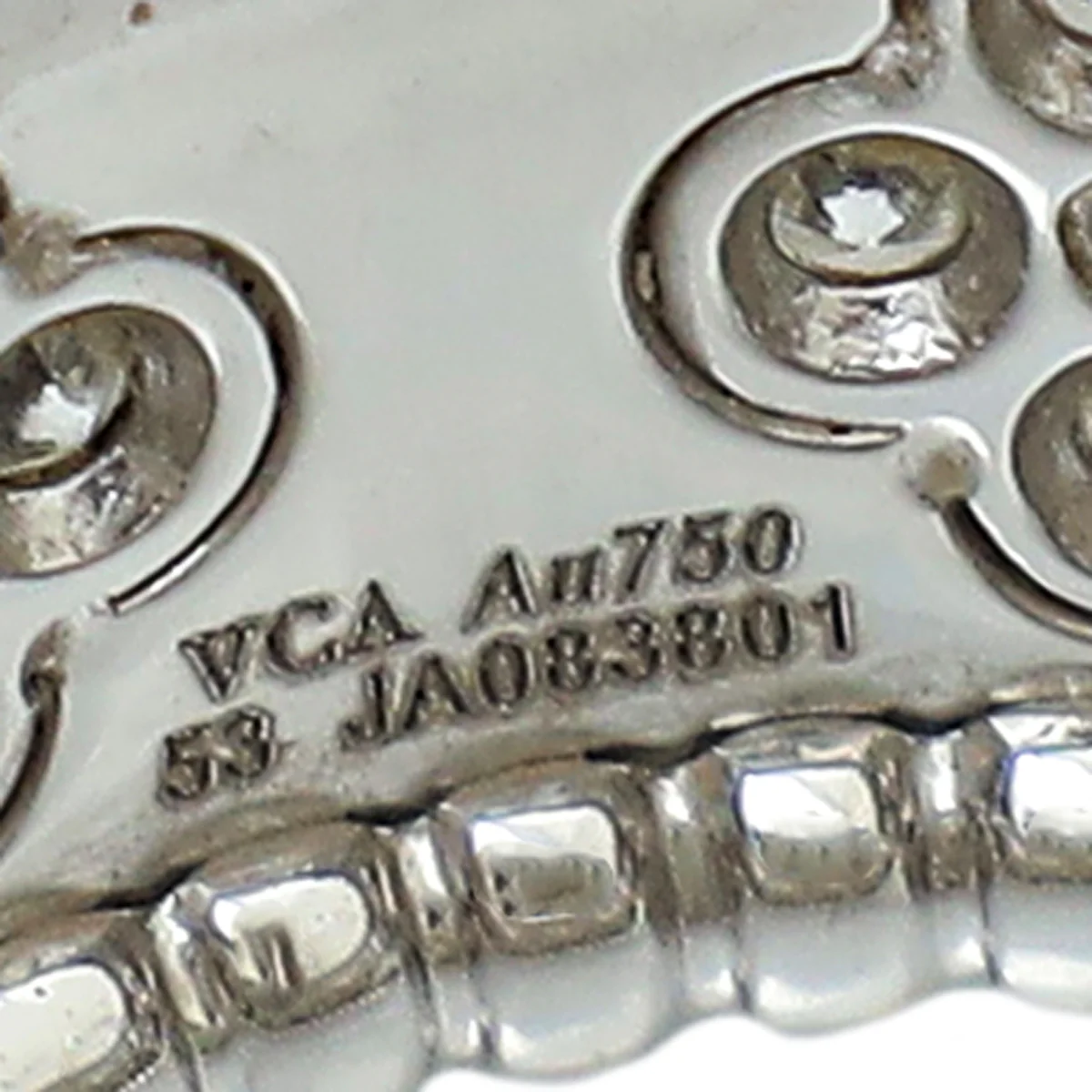 Van Cleef & Arpels 18K White Gold Diamond Perlee Clovers Medium Model Ring 53