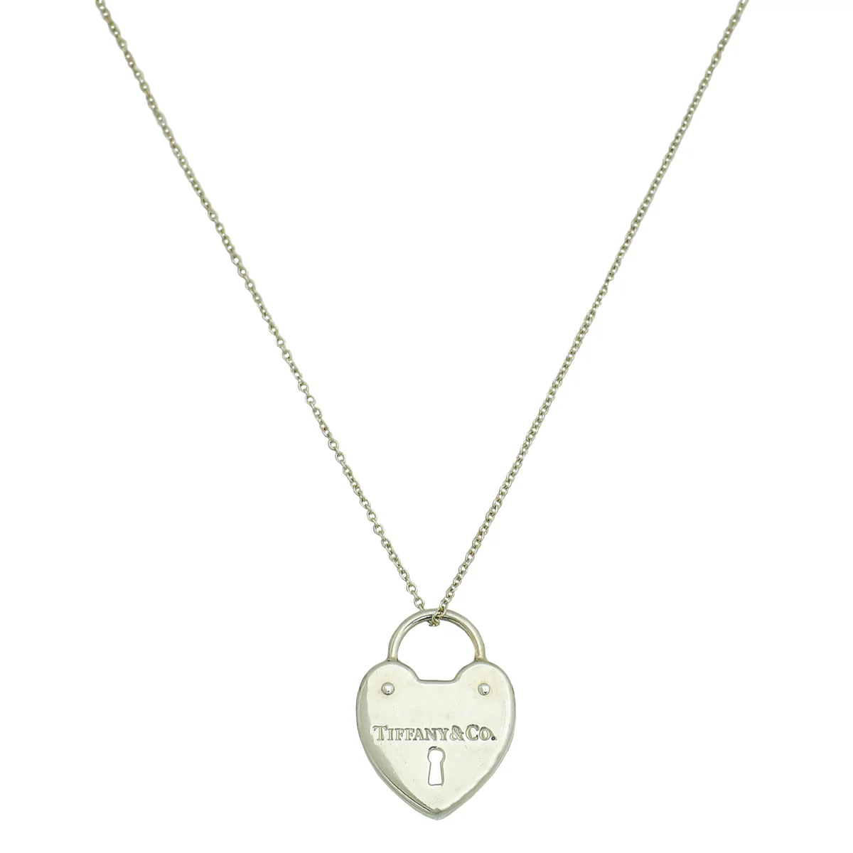 Tiffany & Co Sterling Silver Heart Keyhole Lock Pendant Necklace
