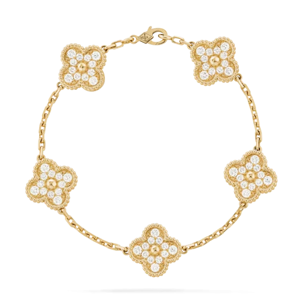 Van Cleef Bracelet Dupe, Diamonds Clover Bracelet, Gold & Rose Gold