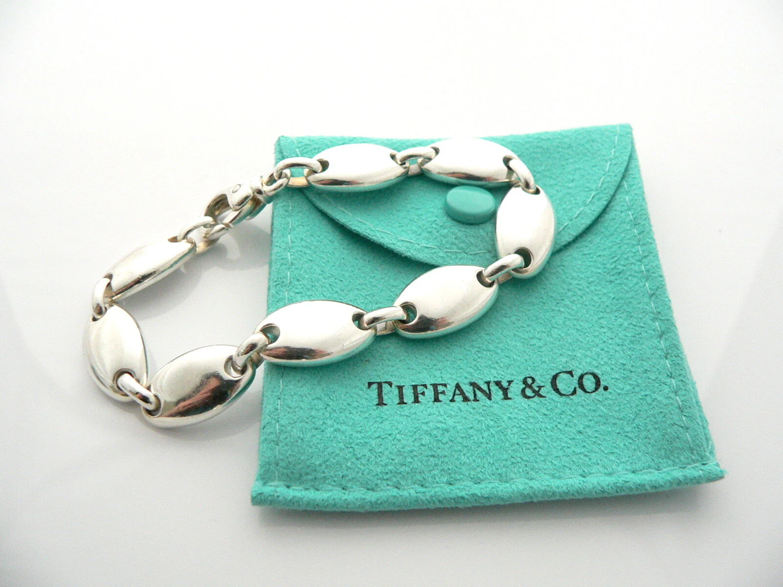 Tiffany & Co Silver Pebble Bracelet Bangle Rare Link Chain 7.5 Inches Gift