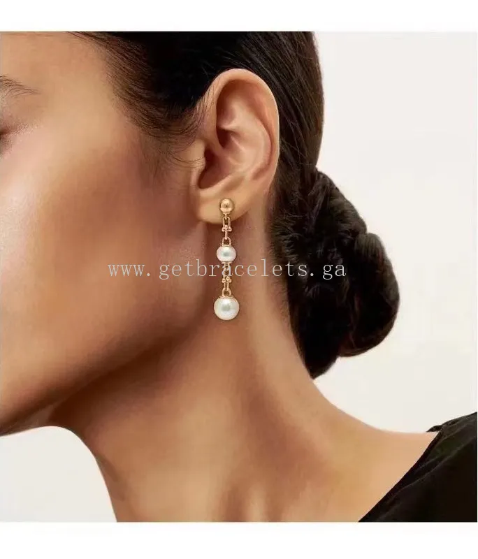 Tiffany HardWear Triple Drop Link Earrings in Yellow Gold with Freshwater Pearls