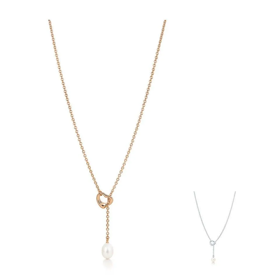 Tiffany Elsa Peretti Lariat Open Heart Pendant With The Pearl Necklace Fashion Women Jewelry 34507562/GRP09653