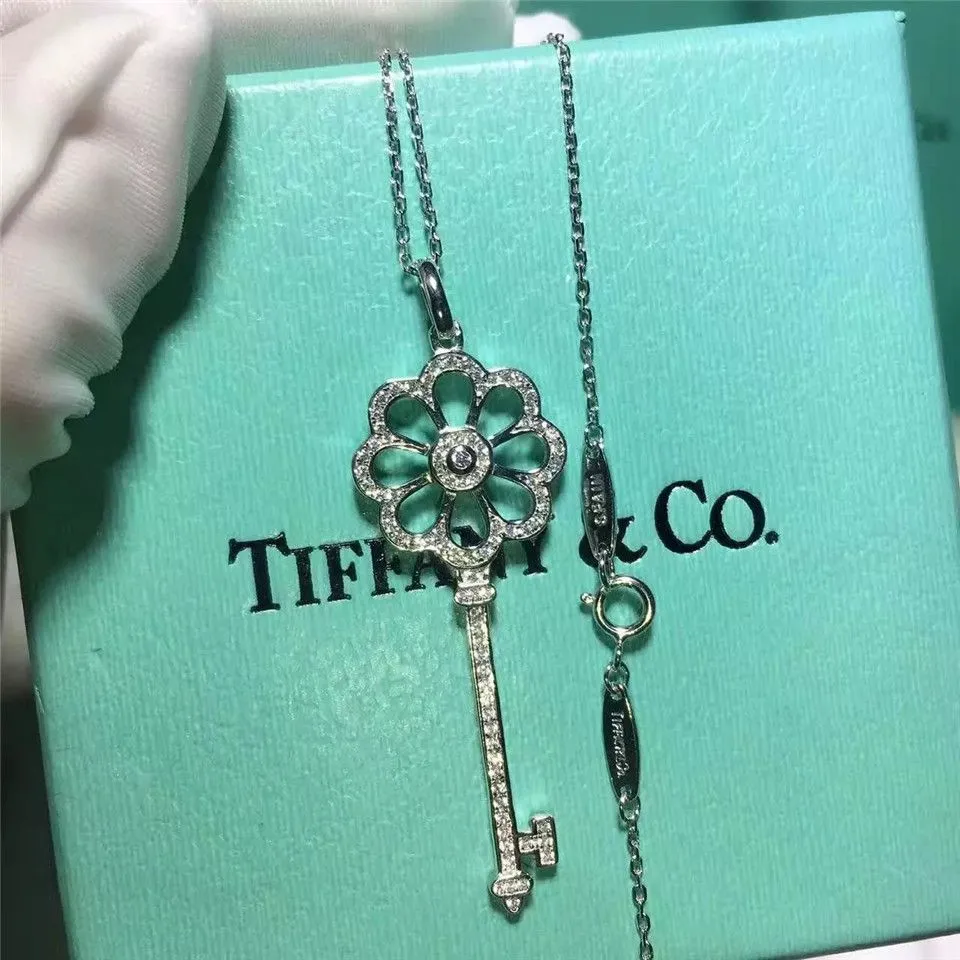 Tiffany Keys Bloom Key Pendant Chain Necklace Flower Shaped Diamonds Best Review Women US