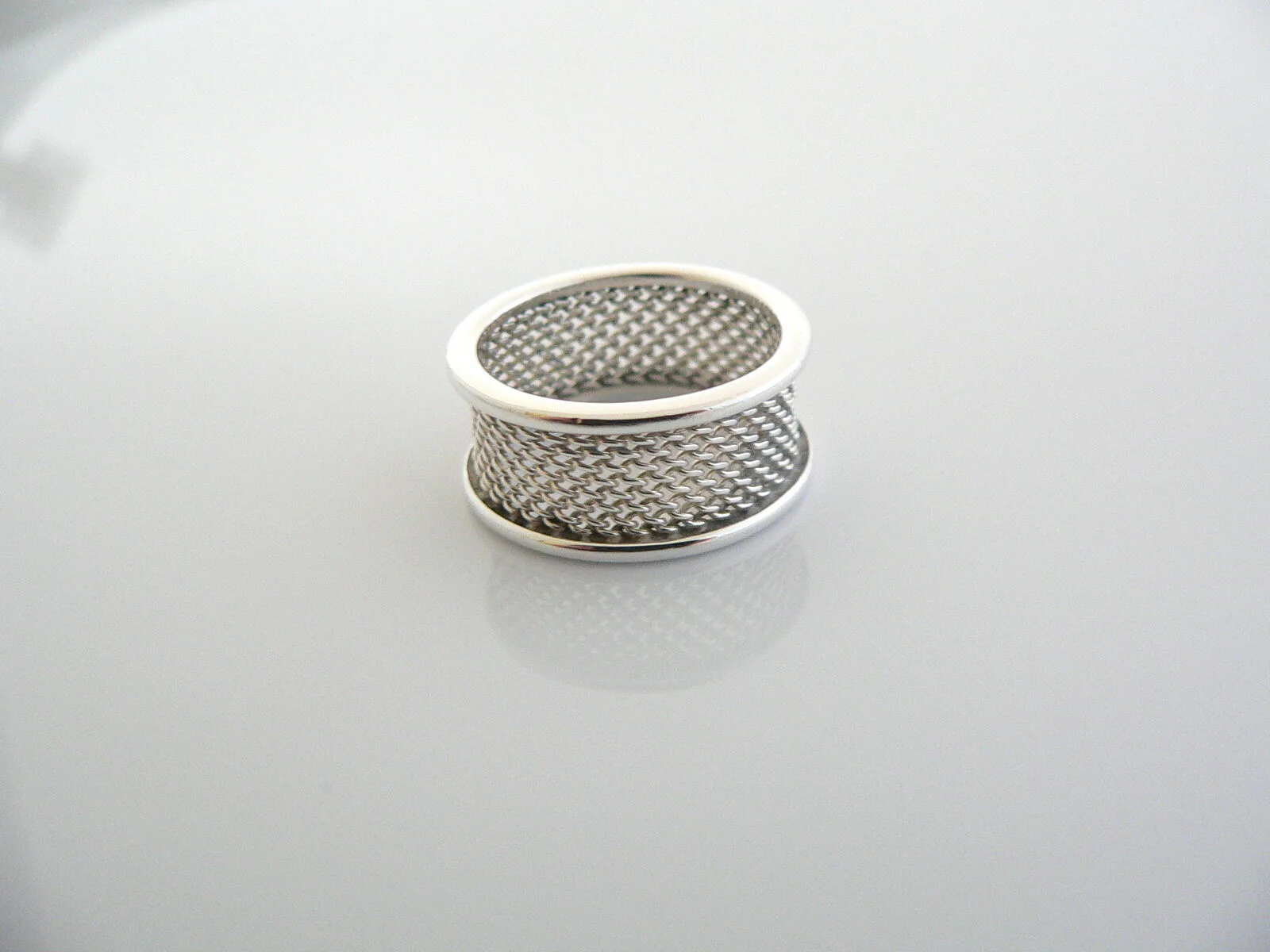 Tiffany & Co Silver Mesh Ring Band Sz 7.25 Rare Gift Love Cool