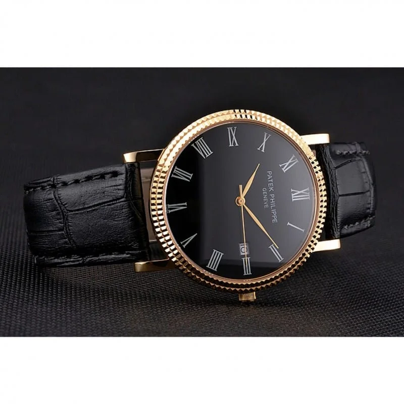 Calatrava Black Dial Roman 40 mm, Yellow Gold Plated