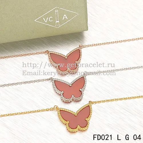 Van Cleef Arpels Lucky Alhambra Butterfly Pendant Yellow Gold With Carnelian Mother Of Pearl