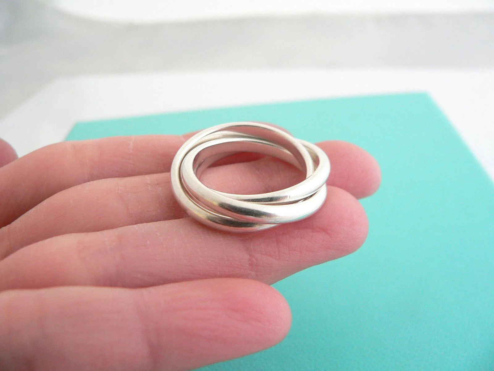 Tiffany & Co Silver Triple Rolling Stacking Ring Band Sz 4.75 Rare Interlocking