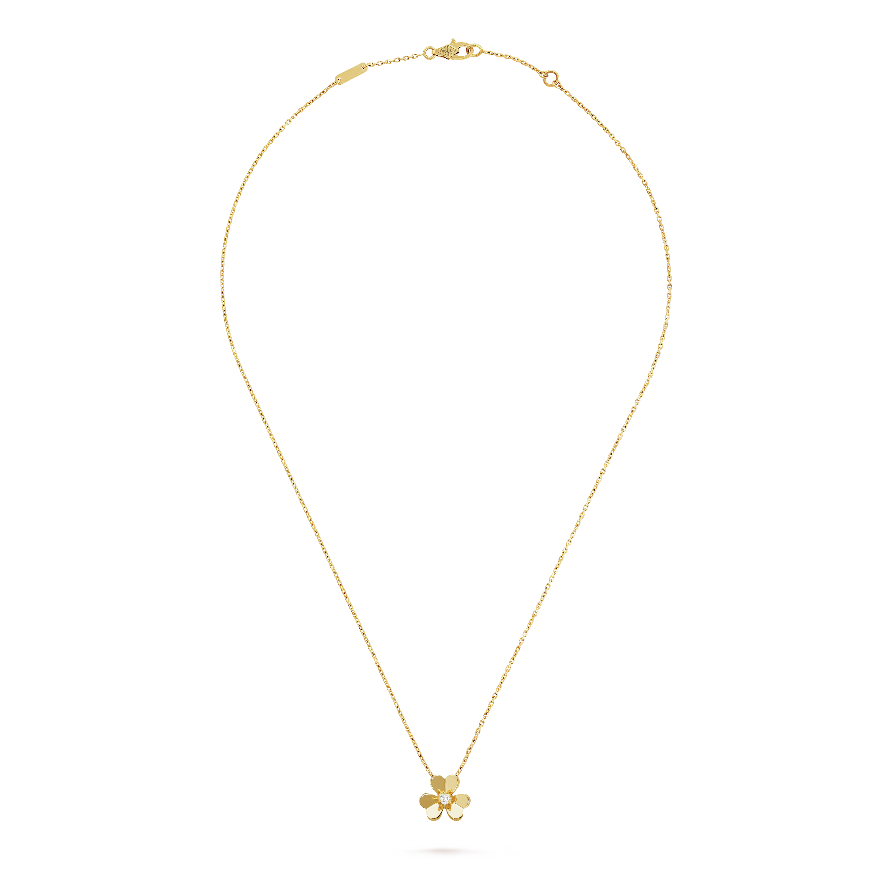 Van Cleef & Arpels Gold Three Flowers Necklace, Frivole pendant, mini model