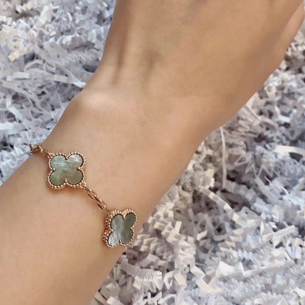Van Cleef Bracelet Dupe, Gray Mother of Pearl Clover Bracelet, Rose Gold