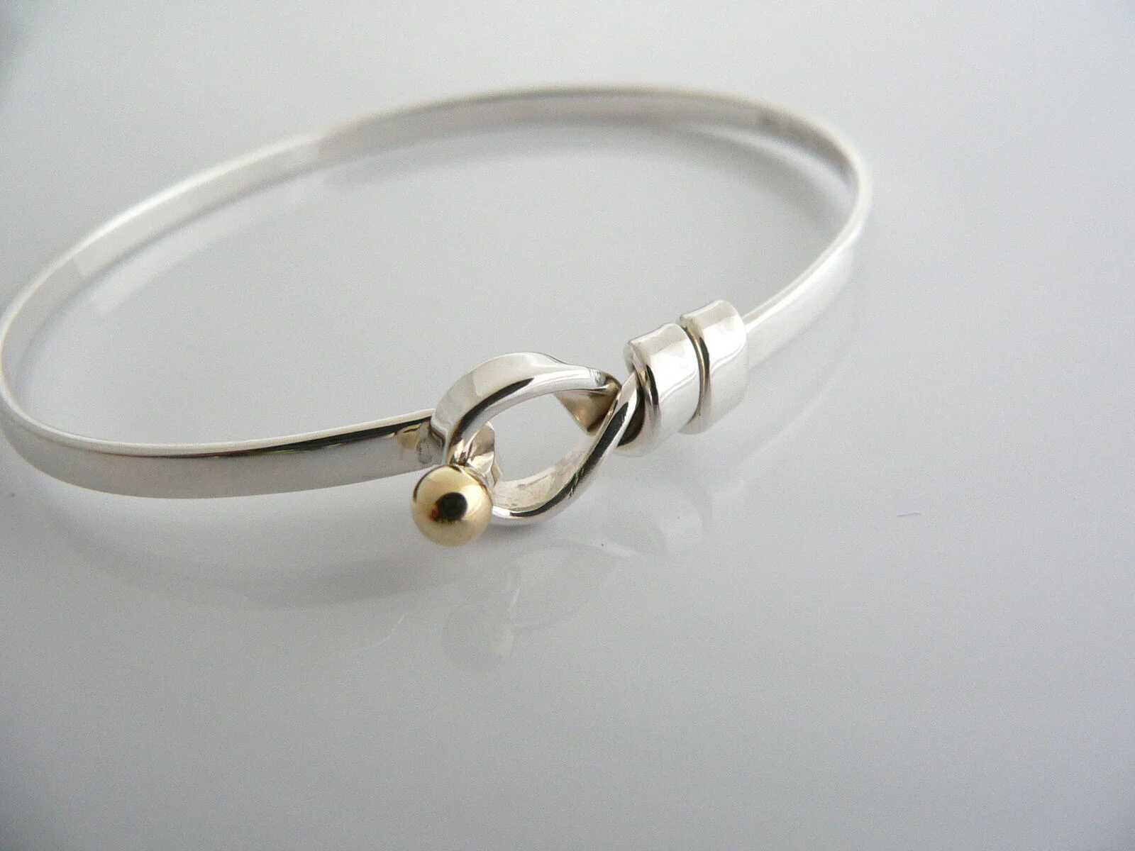 Tiffany & Co Silver 18K Gold Love Knot Hook Bangle Bracelet Interlocking Gift