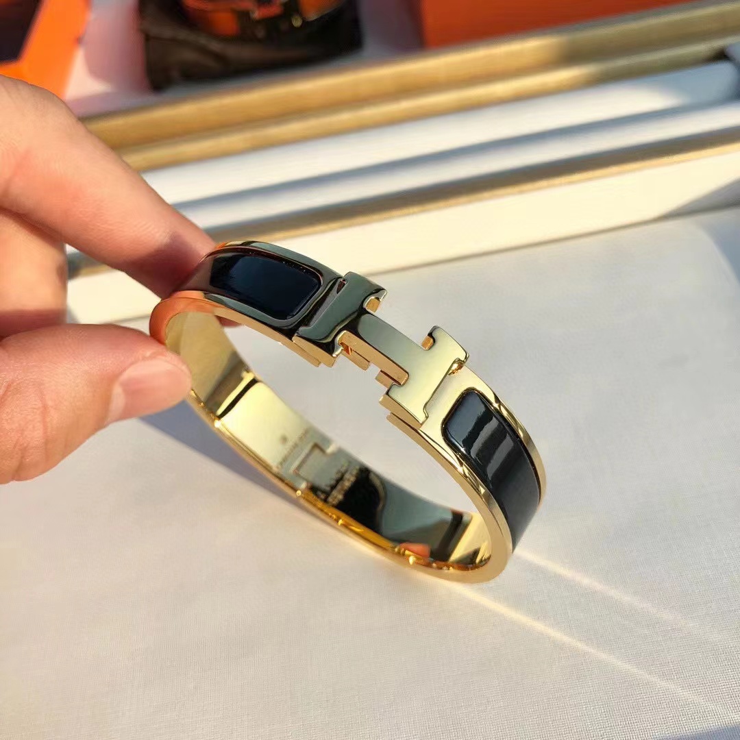 Hermes Fake Bracelet, Clic H bracelet Dupe, Black Enamel, Three Color
