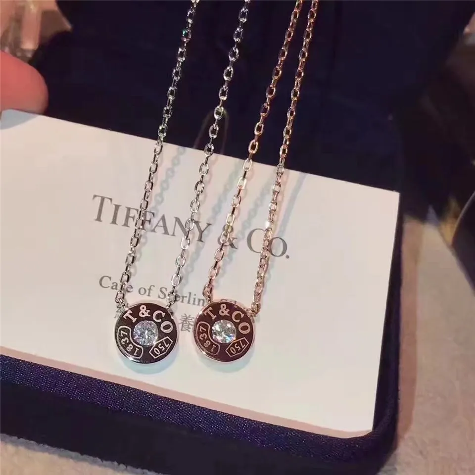 Tiffany 1837 Copy Circle Pendant With One Diamond Necklace Silver/ Rose Gold Gift For Girls 33285973/33286007