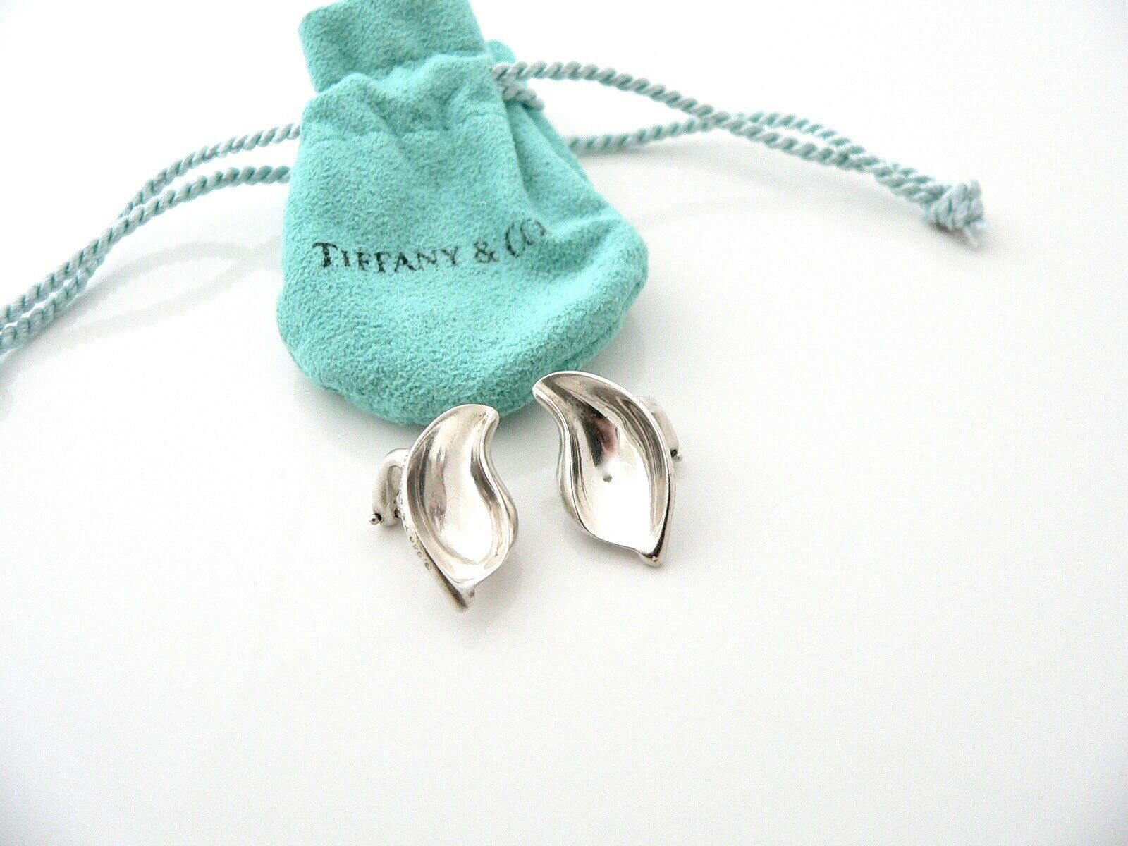 Tiffany & Co Leaf Earrings Nature Clip On Studs Silver Gift Pouch Peretti Love