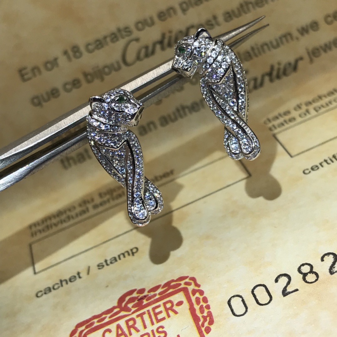 Cartier Leopard Earrings Full Diamonds