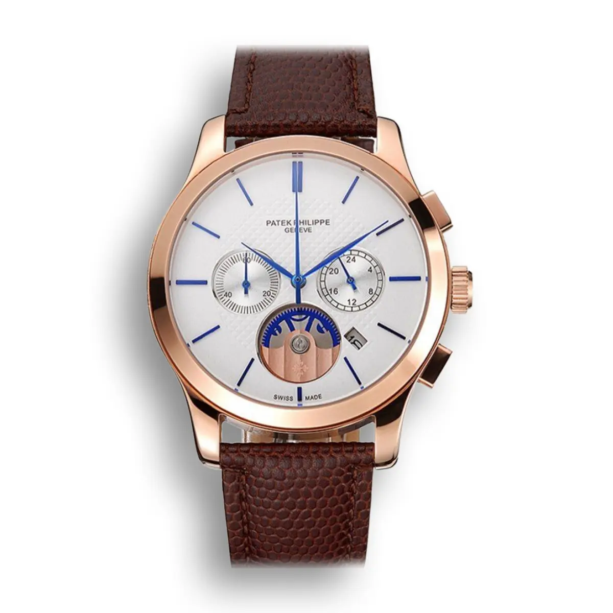 Chronograph Dial White 43 mm, Rose Gold Plated
