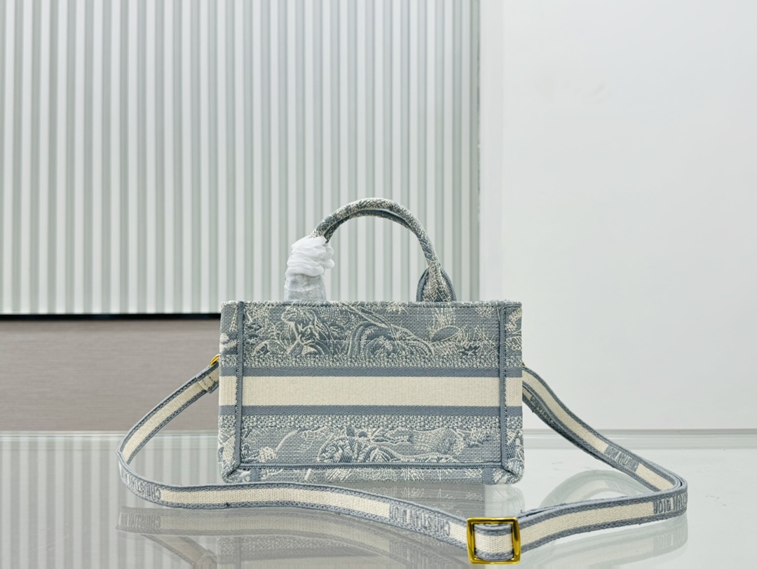 Dior Book Tote Mini Grey Tiger Embroider Shoulder Bag Handbag