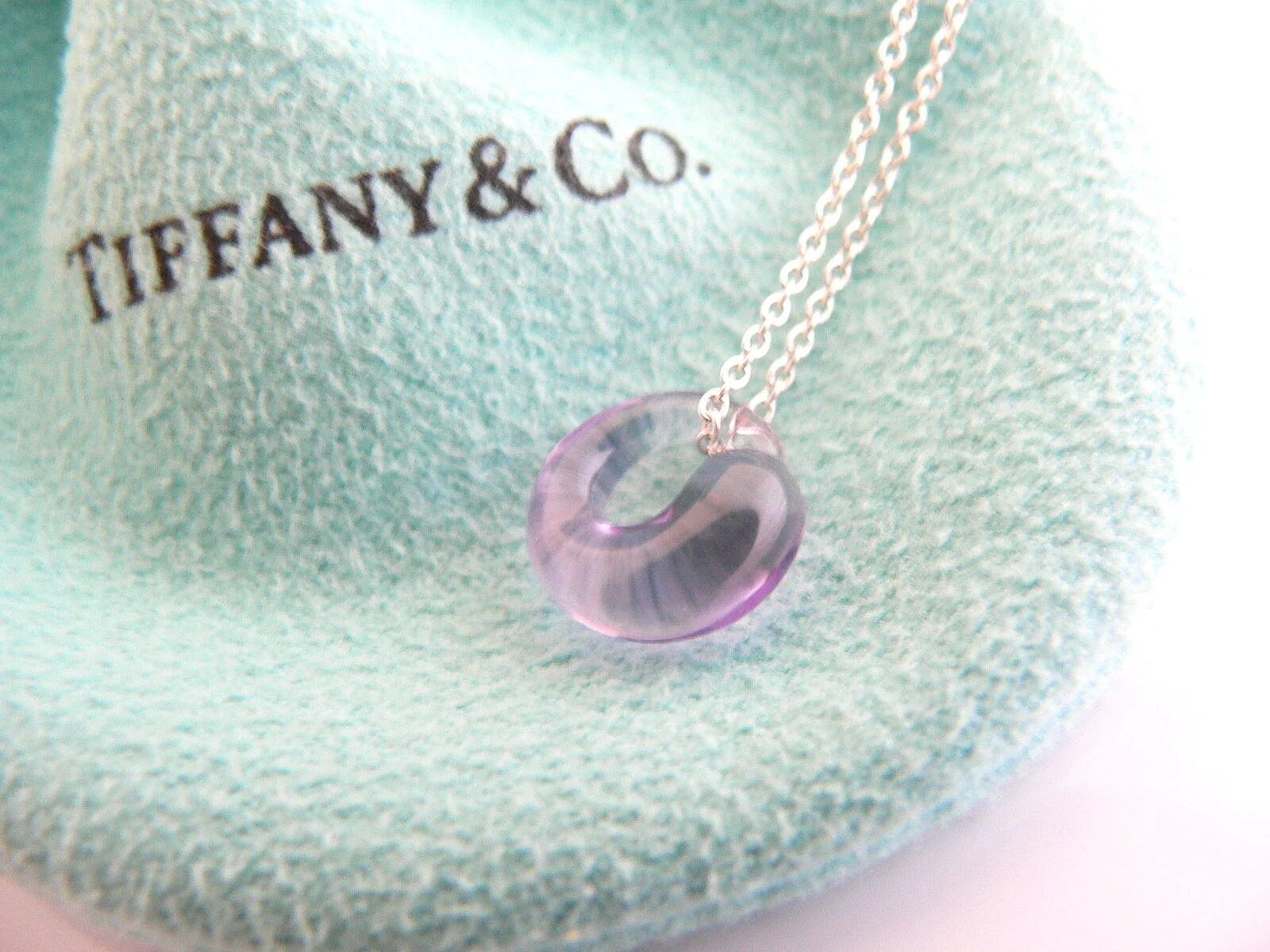 Tiffany & Co Amethyst Eternal Circle Necklace Pendant Charm Chain Silver Peretti