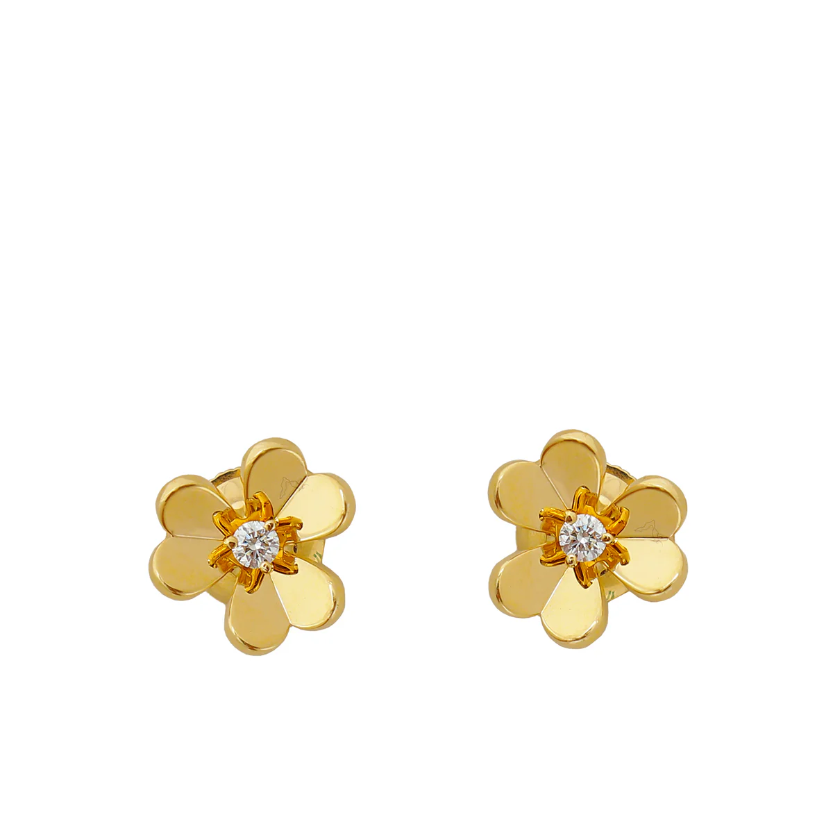 Van Cleef & Arpels 18K Yellow Gold Diamond Frivole Mini Model Earrings