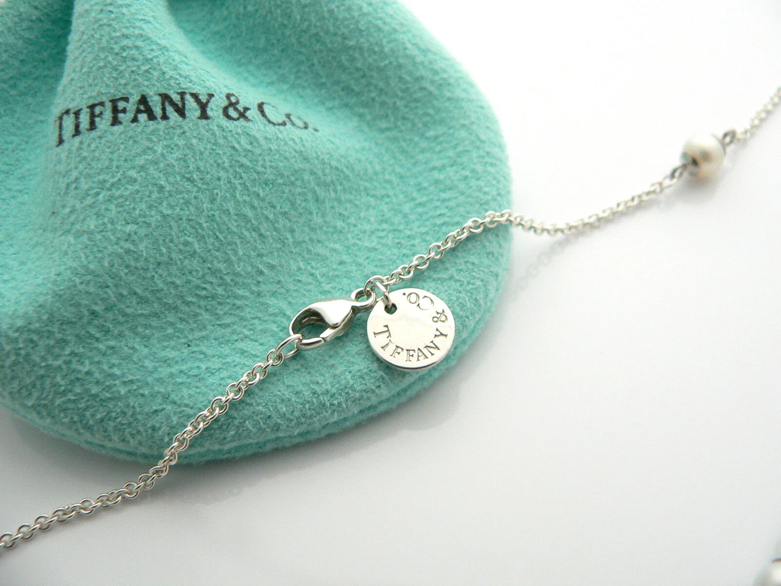 Tiffany & Co Pearls by the Yard Necklace Circle Pendant Chain Silver Gift Love