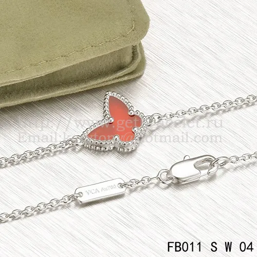Van Cleef & Arpels Sweet Alhambra Butterfly Bracelet White Gold With Carnelian Mother Of Pearl