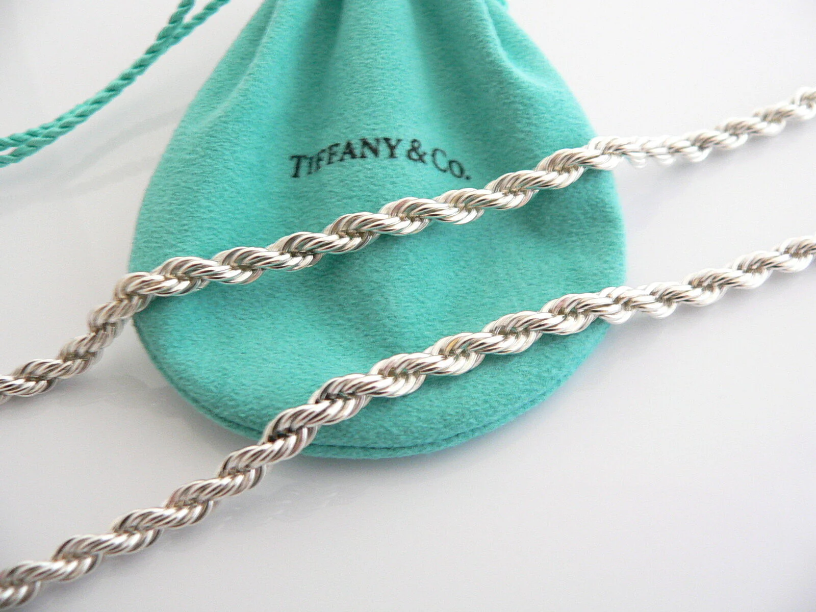 Tiffany & Co Silver Twisted Rope Cable Necklace Chain 24 in Rare Gift Pouch