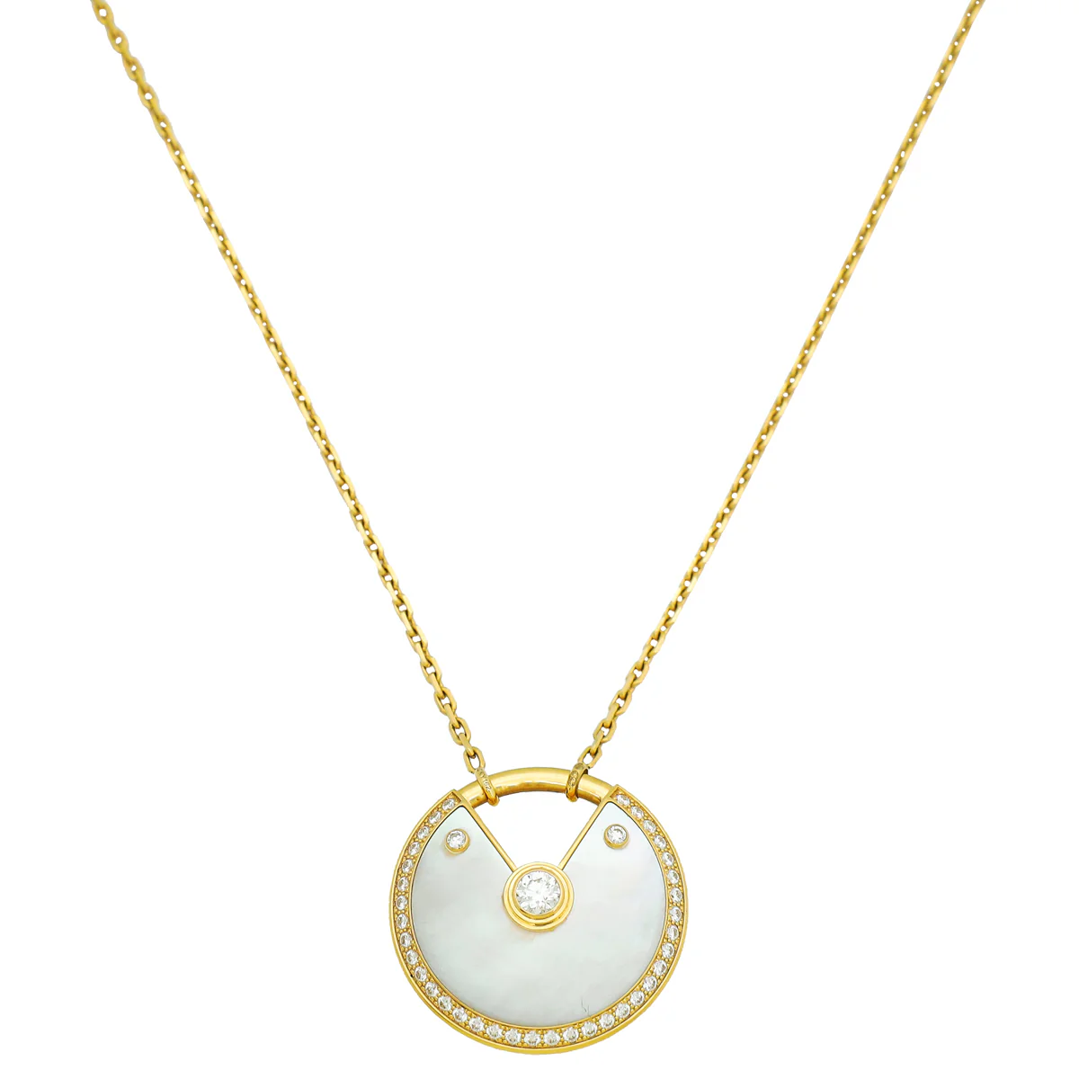 Cartier 18K Yellow Gold Diamond MOP Amulette Necklace