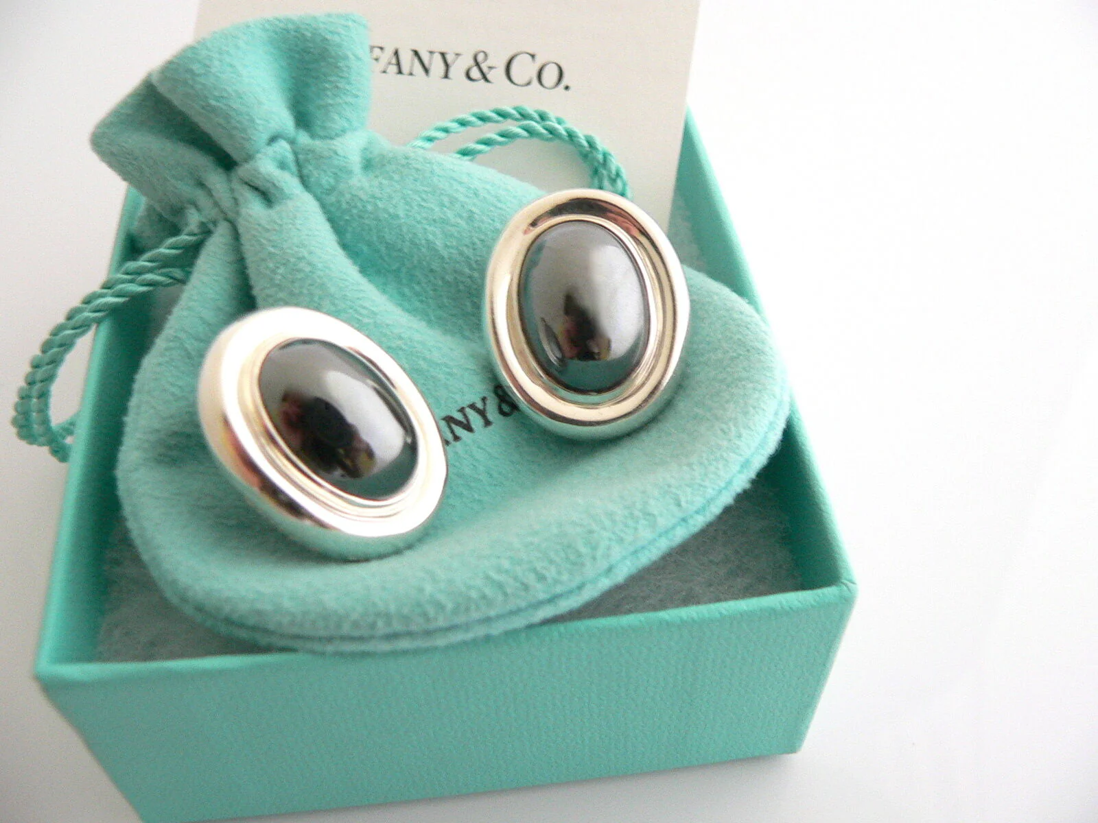 Tiffany & Co Hematite Earrings Gemstone Pierced Gift Pouch Love Picasso T and Co