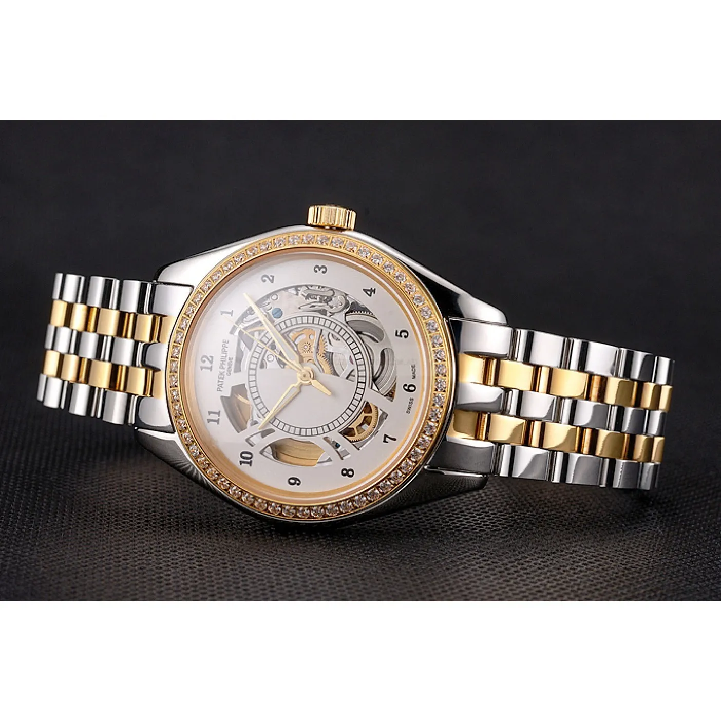 Calatrava Openworked Dial White 37 mm, Steel & Yellow Gold