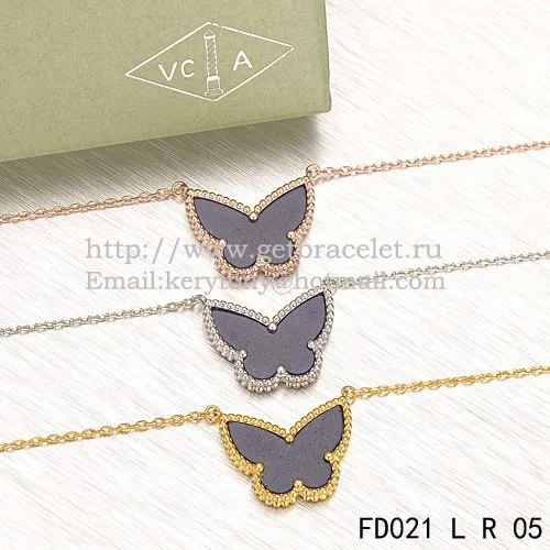 Van Cleef Arpels Lucky Alhambra Butterfly Pendant Pink Gold With Lapis Stone Mother Of Pearl