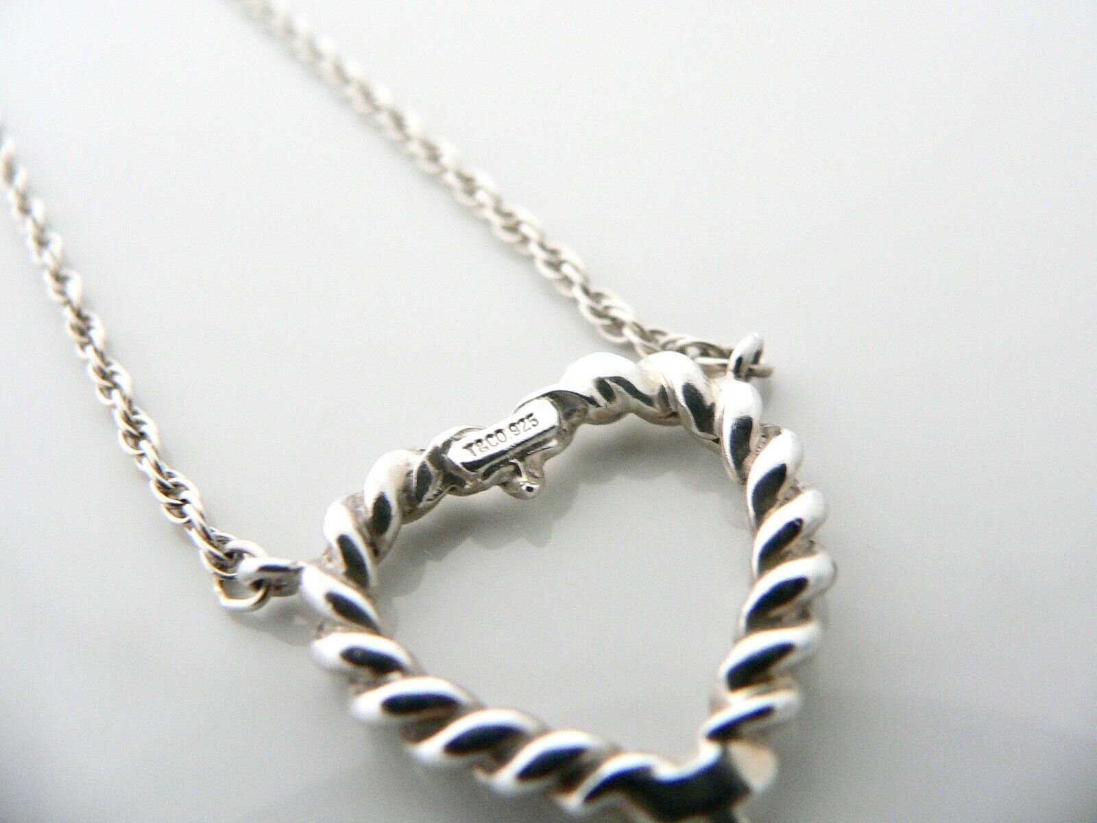 Tiffany & Co Silver Heart Rope Necklace Pendant Charm Twisted 18 Inch Love Gift