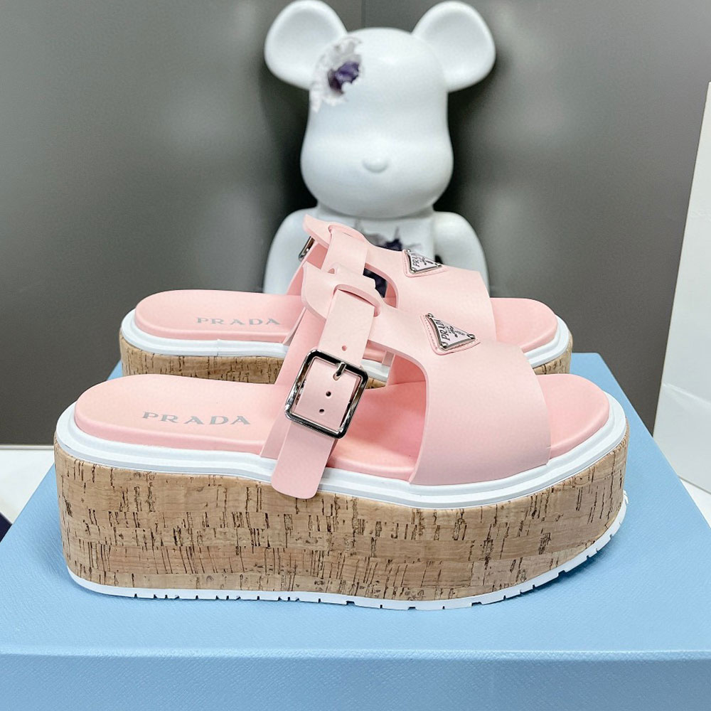 Prada  Leather Platform sandals Slide (Replica)