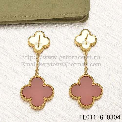 Van Cleef & Arpels Magic Alhambra Earrings Yellow Gold With Tiger's Eye Carnelian